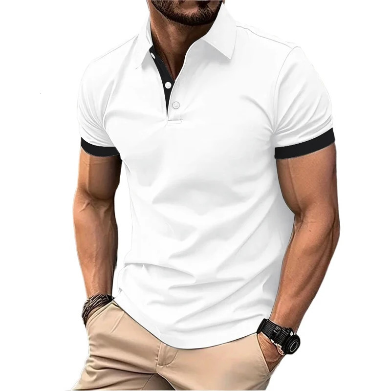 Summer Short Sleeve Polo Shirt Mens Large Stritching T Shirts Lapel Business Breathable Tee Lightweight Sweatwear 250226