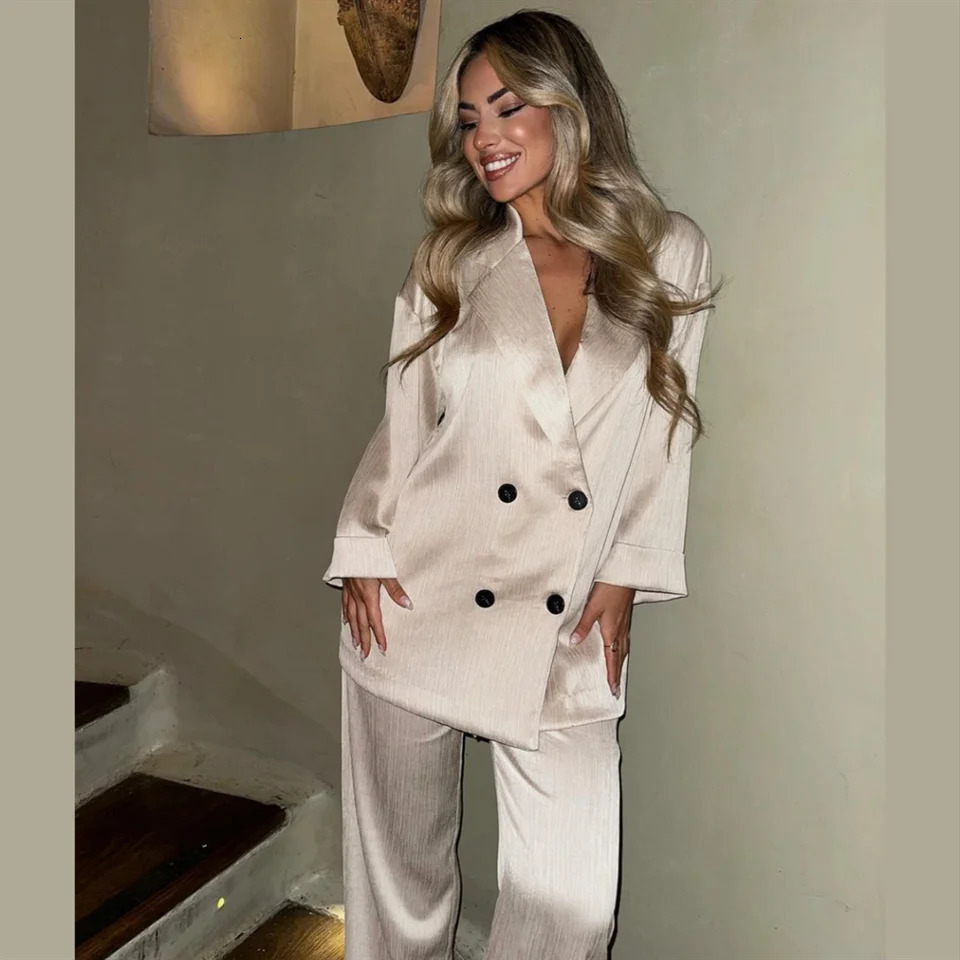 PB ZA Spring Womens Fashion Elegant Edition Wrinkle Effect Double Corset Coat Straight Leg Trouser Set 250226