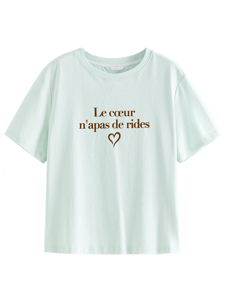 FSLE Women Print TShirts Summer Black Short Sleeve Tees Letter Female Front Shoulder Straight Tee Tops 24FS12953 250226