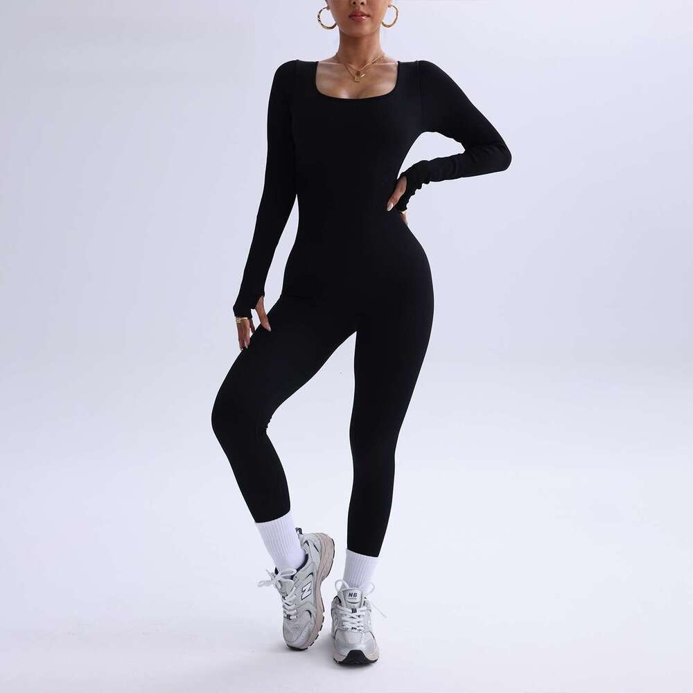 Hot selg sports yoga long sleeved quick drying tight fitting fiess jumpsuit 2025 new casual versatile fashion clothing