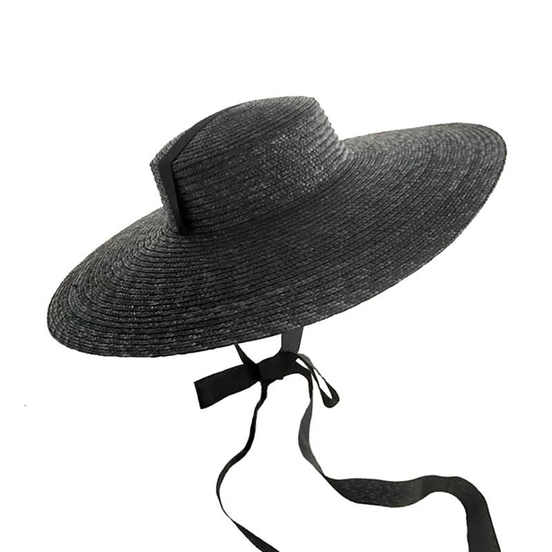 Large Wide Brim Flat Top Sun Straw Hat Fashionable Summer With Long Ribbon Hats For Women Holiday Vintage Beach Visor Cap Retro 250218