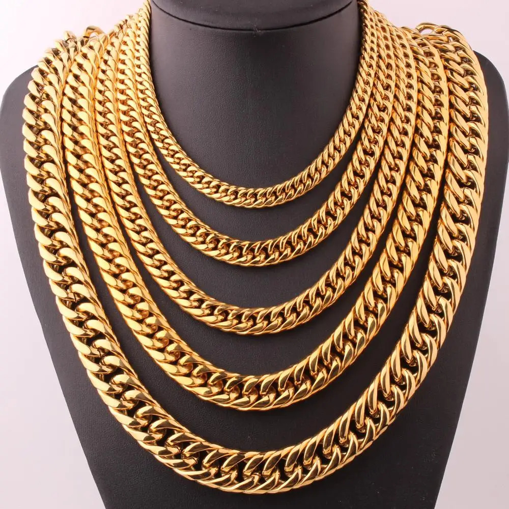 Heavy 16/20mm Gold Color Cuban Curb Link Chain Stainless Steel Necklace Mens Gift Custom Size 7-40inch 250227