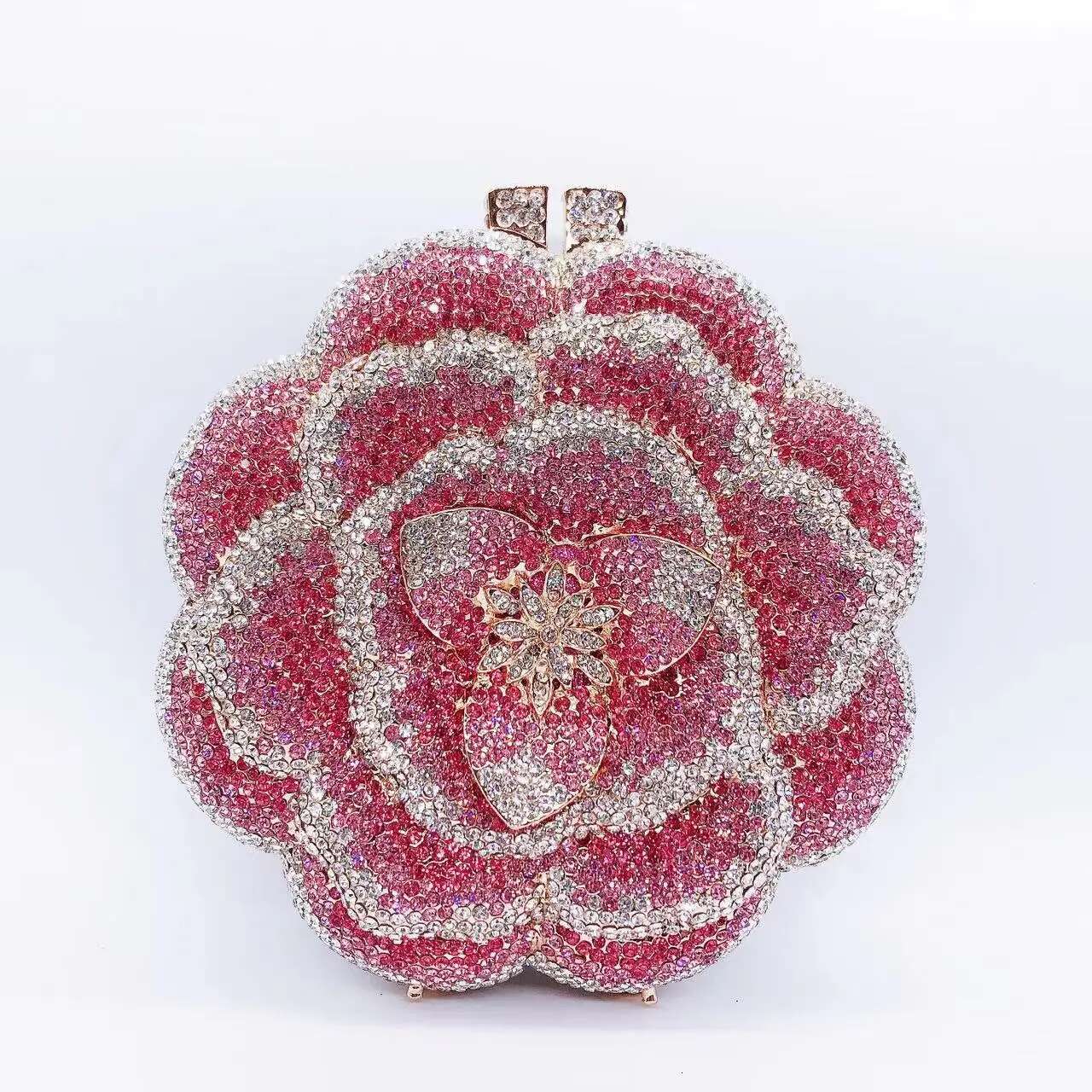 Rose wer Crystal Evening for Women Rhie Clutches Elegant Handbags Wedding Bride Gift Bags Banquet Shiny Bag