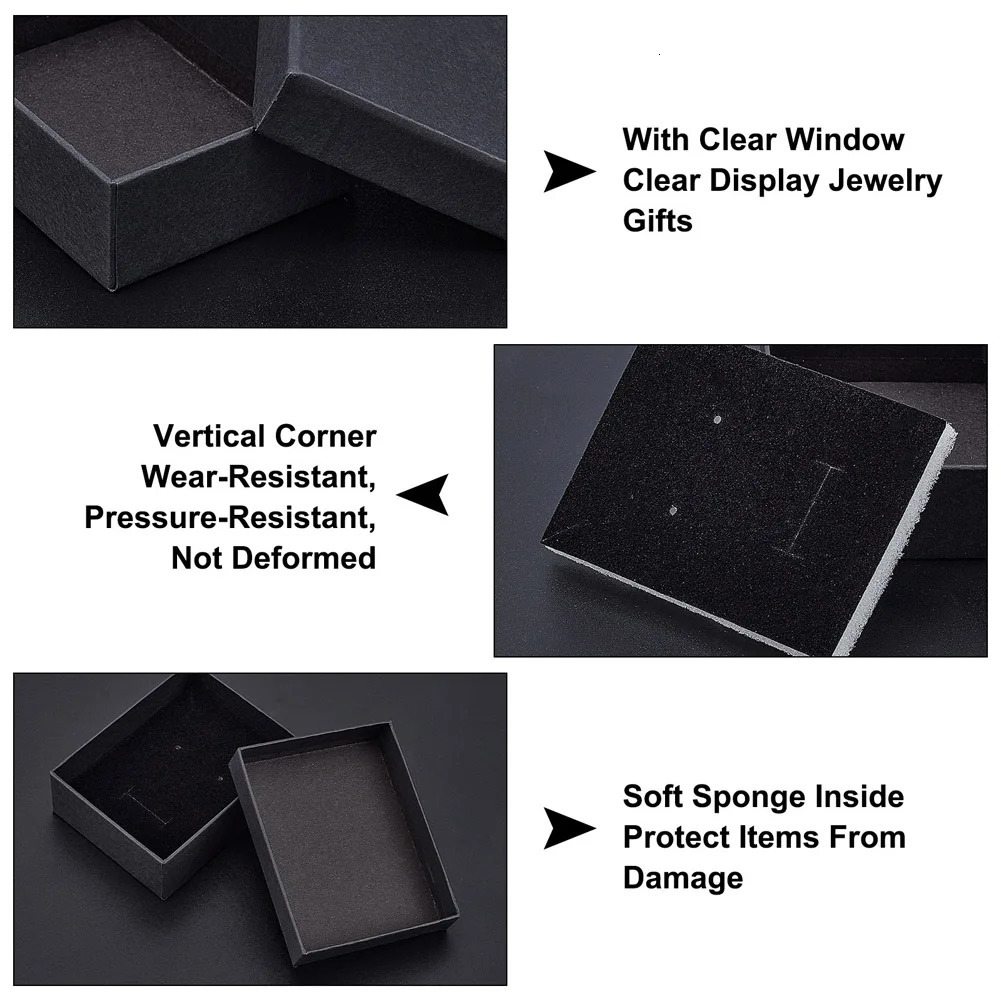 12Pcs Square Rectangle Cardboard Paper Jewelry Set Boxes for Ring Necklace Jewelry Display Gift Package with Black Sponge inside 250222