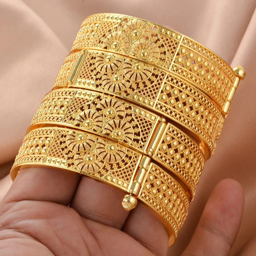 Ethiopian Gold Color Bangles for Women African Jewelry Habesha Middle East Girl Wedding bracelets Gift 250227