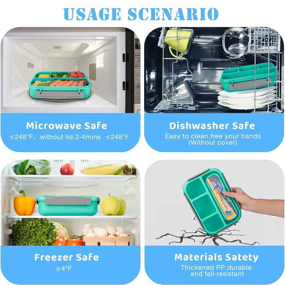 High Quality Bento Box Lunch Box Adult LunchBox Containers For Toddler Kids Adults 1300ml 4 Compartments Fork Leak-Proof Microwave Dishwasher T250227