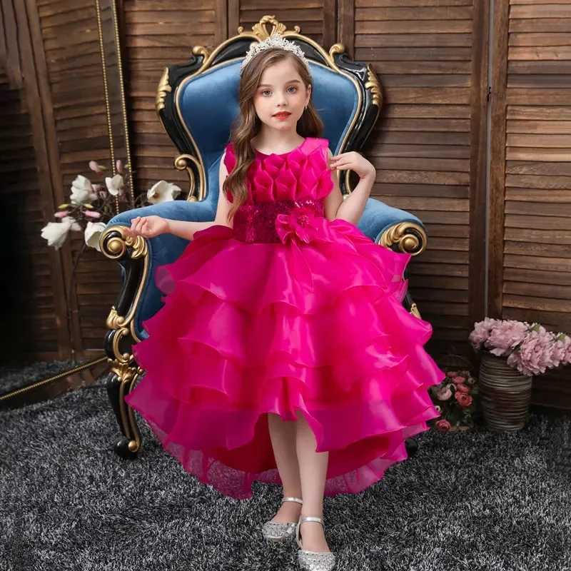 Girl's Dresses Fashion Pure Flower Girl Wedding Dress Sleeveless Lace Mesh Princess Dress Summer Girl Party Dress 3-12 Years Y250227LQO1