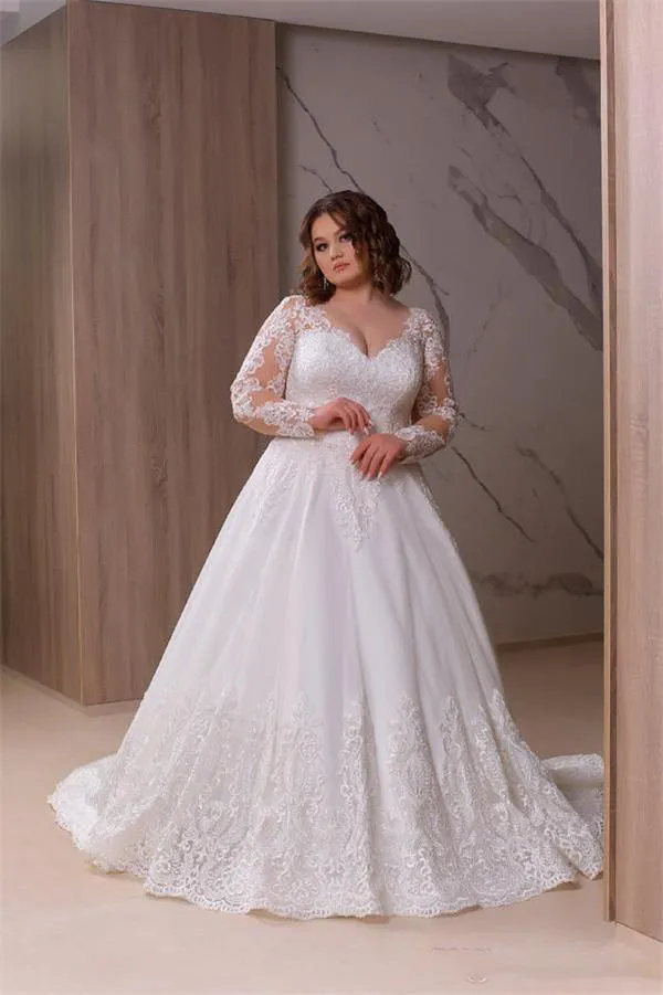 Custom White Ivory Satin Wedding Dress Puff Sleeves Sheer Scoop Neck Beading Lace A Line Bridal Gown with Pockets Robe Mariage 02