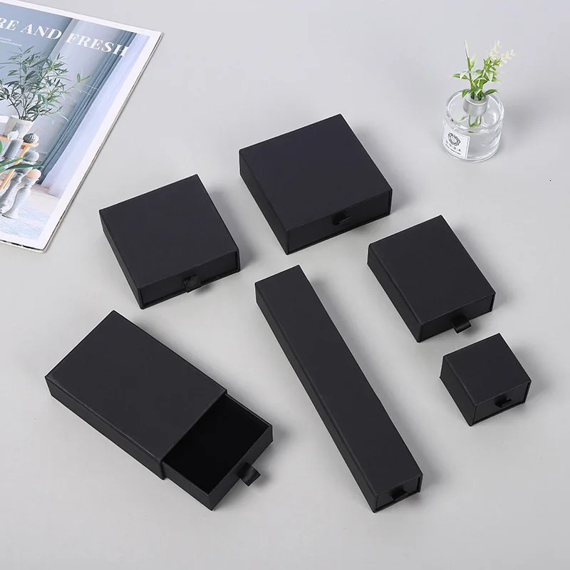 12pcs Drawer Jewelry Box Ring Necklace Box Black Earring Bracelet Jewelry Organizer Packing Display Jewelry Boxes and Packaging 250222
