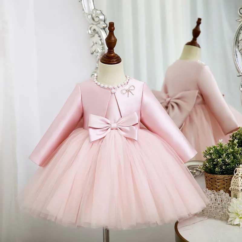 Girl's Dresses Spring Autumn Baby Girl Dress Round Collar Pink Sleeveless Princess Dresses+Long Sleeves Coat Party Wedding Formal Clothes E6000 Y