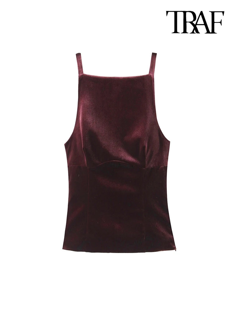 TRAF-Womens Strappy Tank Tops with Back Bow Straight Neck Side Zipper Female Camis Sexy Fashion 250226