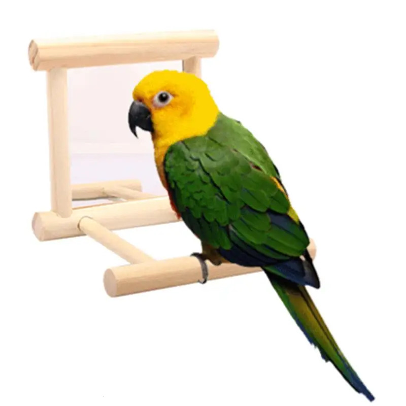 Bird Mirror Wooden Interactive Play Toy With Perch For Small Parrot Budgies Parakeet Cockatiel Conure Lovebird Cage Accessories 250226