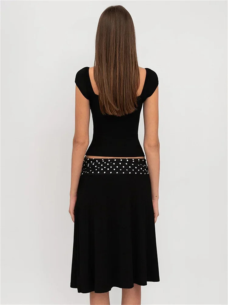 Tossy Patchwork Fashion 2 Piece-Set MIni Skirt For Women Lace-Up Contrast Backless Cropped Top And High Waist Skirt Sets Female 250226