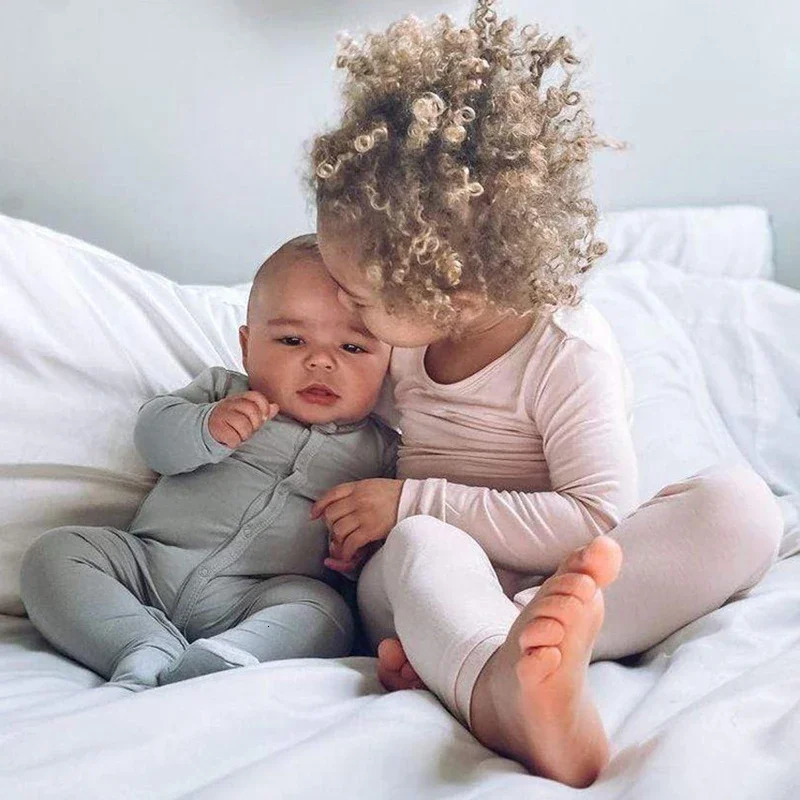 Bamboo Fiber Toddler Kids Pajamas Clothes Solid Hight Elasticity Breathable Sleepwear Set For 9M-7T Boy Girl Lounge wear 250227