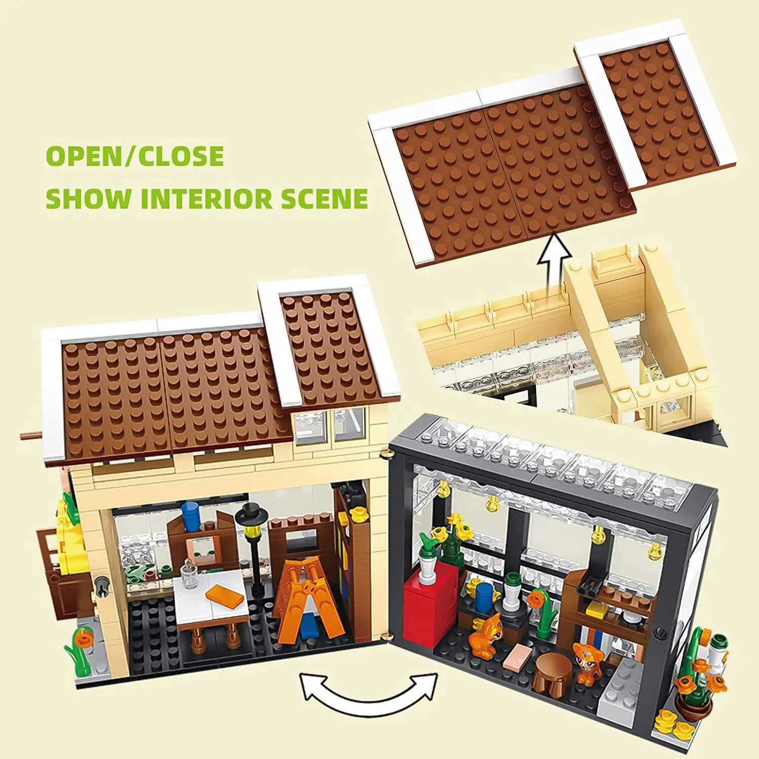Creative Bouquet Store House Bookstore Model Building Block City Landscape Summer Tent Coffee Shop Girl Toy Children Cute Gift Y250227