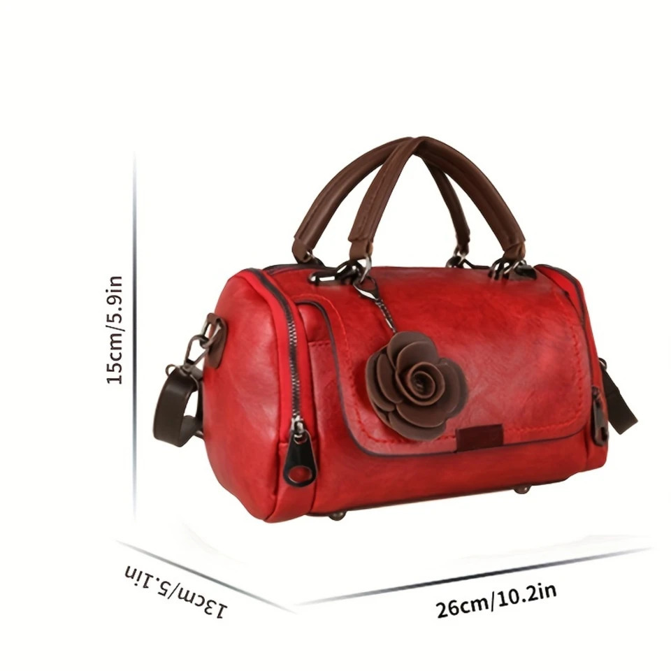 Ship from US Vintage Boston Flower Decor Crossbody Bag Portable Double Handle Pillow 250227FBB