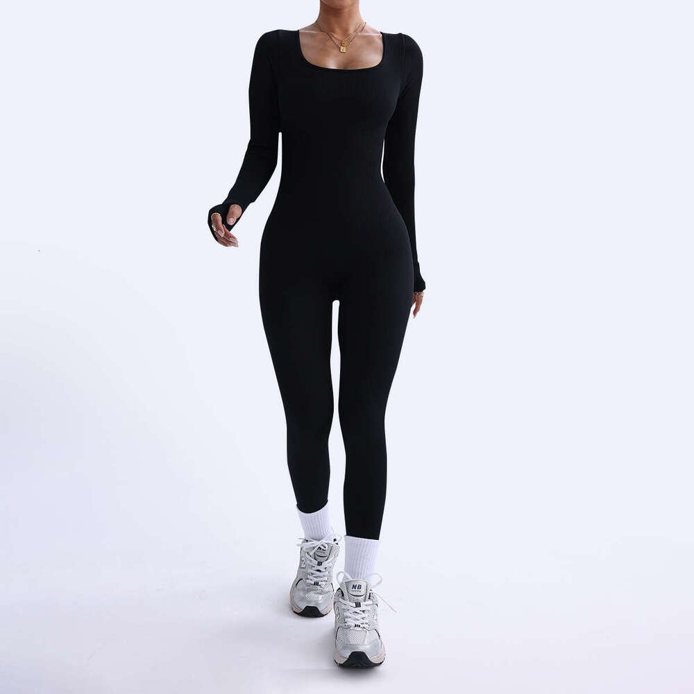 Hot selg sports yoga long sleeved quick drying tight fitting fiess jumpsuit 2025 new casual versatile fashion clothing