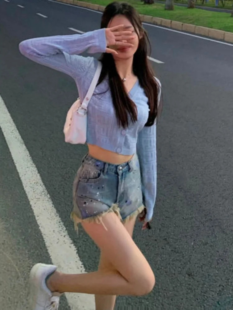 Mini womens denim shorts suitable for women to wear boots sexy tight clothing XL Korean style fashionable retro jeans 250225 XJ260206