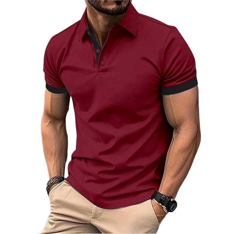 Summer Short Sleeve Polo Shirt Mens Large Stritching T Shirts Lapel Business Breathable Tee Lightweight Sweatwear 250226