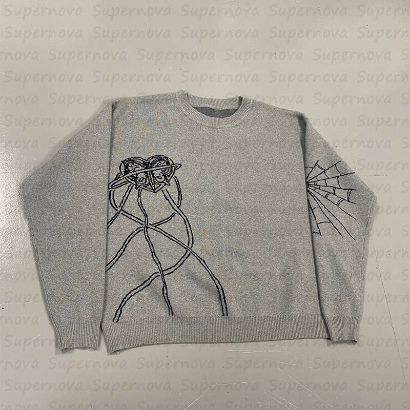 Gothic style anime jacquard pattern knitted warm sweater Halloween loose pullover for men and women