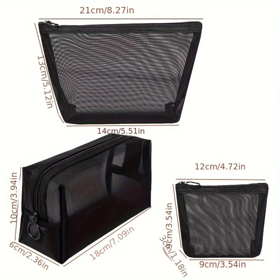 Ship from US 3 pieces highquality nylon mesh makeup bag set Spacious organizer with zipper suitable for both women and mens travel bags 250227FBB
