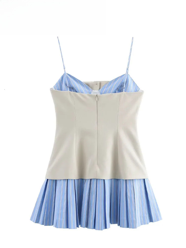 Woman Single-Breasted Pleated SEXY DRESSES FOR WOMEN Women Summer Stripe Splicing White Sexy Sleeveless Party Mini Dress