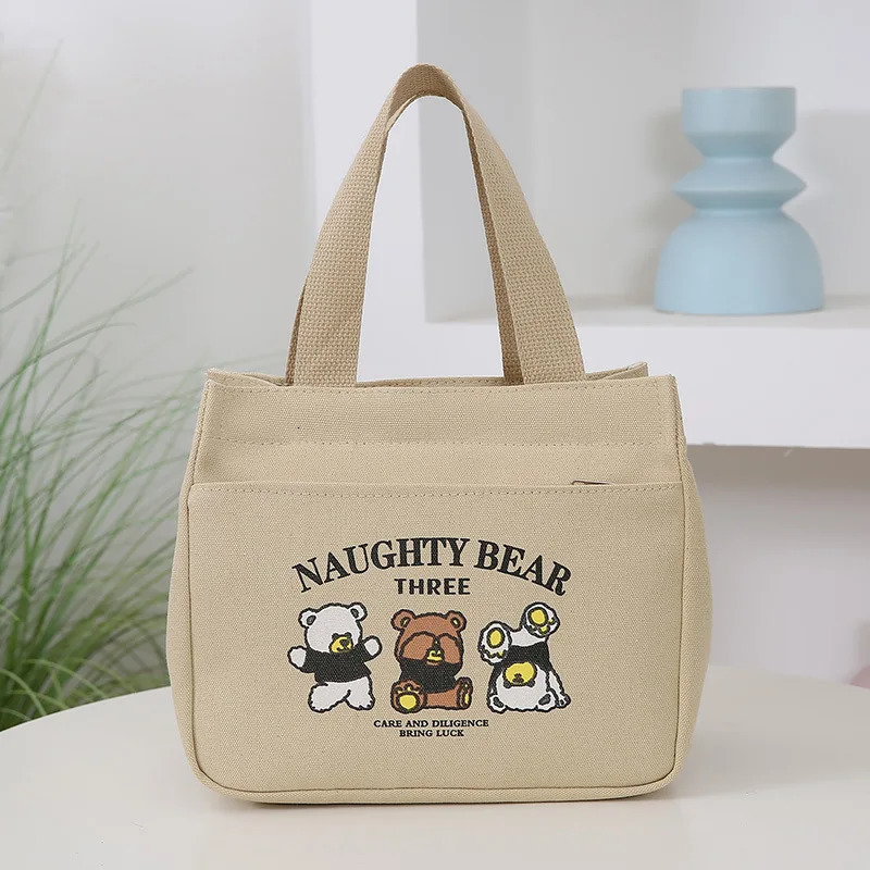 Ship from US Cartoon Cute Printed Pattern Canvas Versatile Handbag Office Worker Lunch Bag Tote 250227FBB