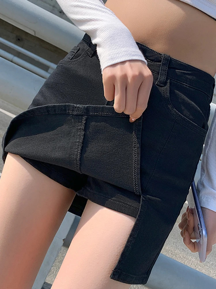 Ins Summer Women High Waist Wrapped Hip Denim Skirt s Sexy Nightclub Mini Dress Black Split Elastic A Line Short Skirt 250224