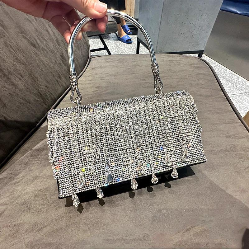 Rhinestone Evening Tote Bag for Women Fashion Silver Crystal Wedding Clutch Purse Accessory y ner HandBag 250226