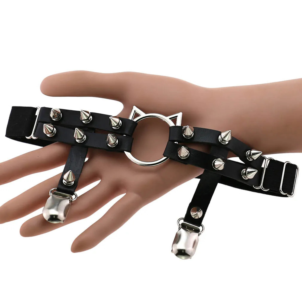 est Womens Sexy Punk Elastic Harness Cat Leg Chain Garter Belts Cosplay Spike Elastic Thigh Ring Garter Body Jewelry Harajuku 250227