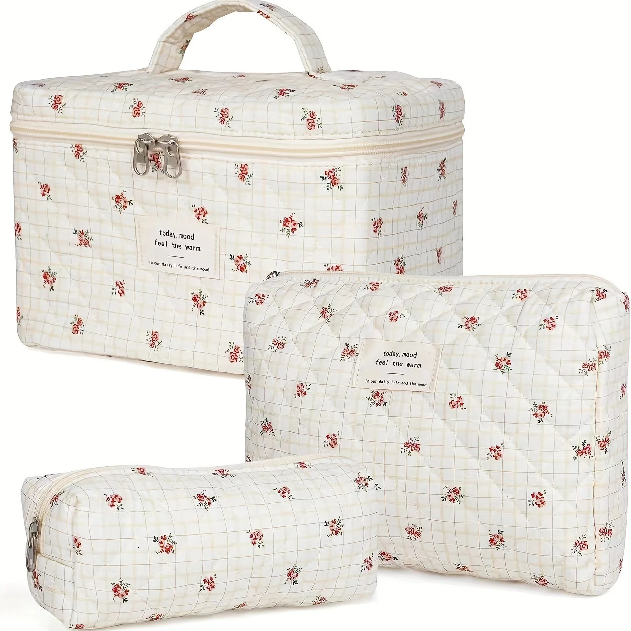 Ship from US 3piece cotton makeup bag set floral n womens and girls multifunctional bags bathroom organizer large C 250227FBB