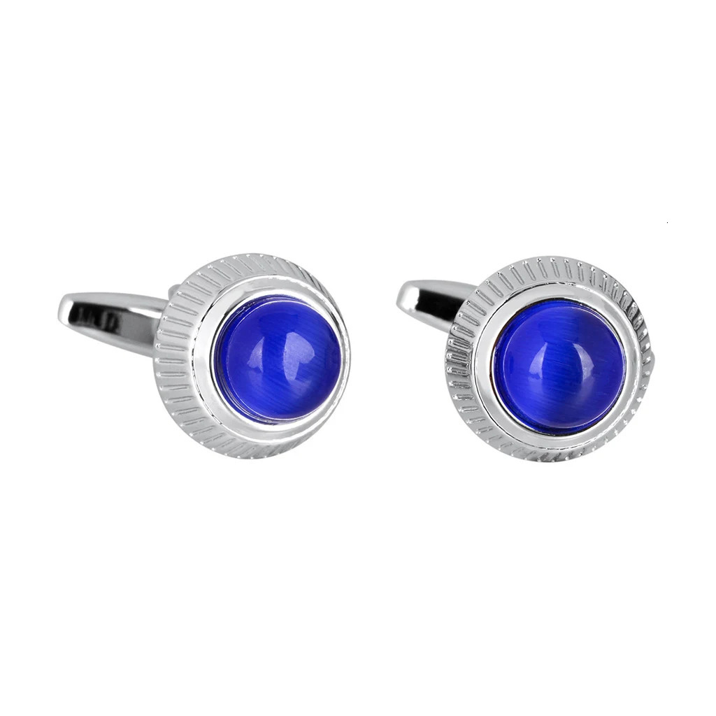 NVT Fashion Blue Opal Cufflinks for Mens French Shirt Round Stainless Steel Cuff Links Wedding Gift Jewelry Drop 250221