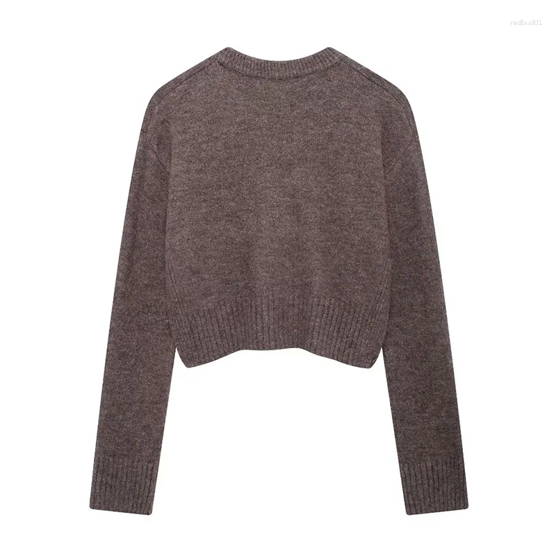 Women's Knits Women Fashion Solid Single Breasted Knitted Sweater Vintage O-Neck Long Sleeves Female Chic Lady Tops Out