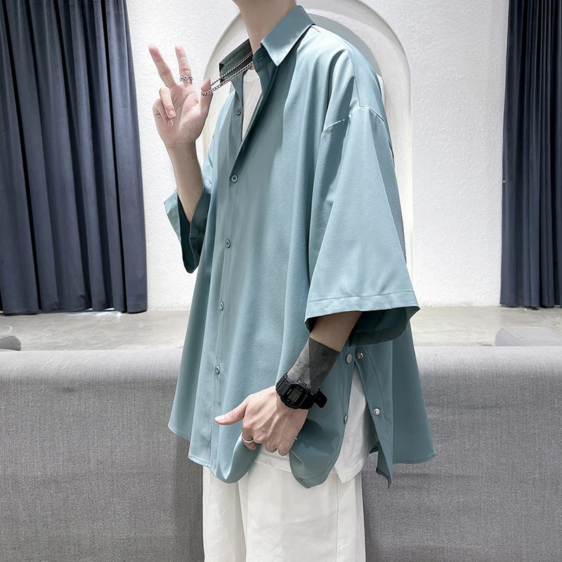 Summer Short Sleeved Shirt Men Oversized Fashion Social Mens Black Dress Shirt Korean Loose Casual Shirt Mens White Shirt M-3XL 250224