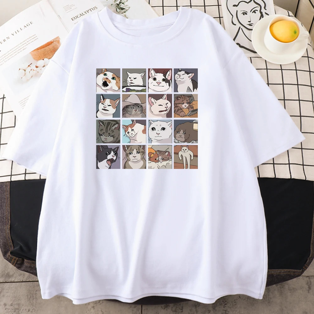 Meme Cats Puzzle Creativity Printed Men T-Shirts Beach Breathable Funny Clothing Oversize Casual Cotton Tops Mans Short Sleeve 250226