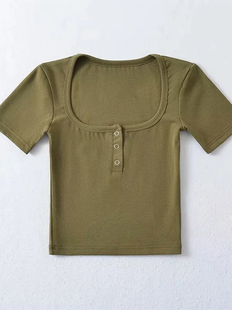 Womens button front short sleeved crop Tshirt 250226