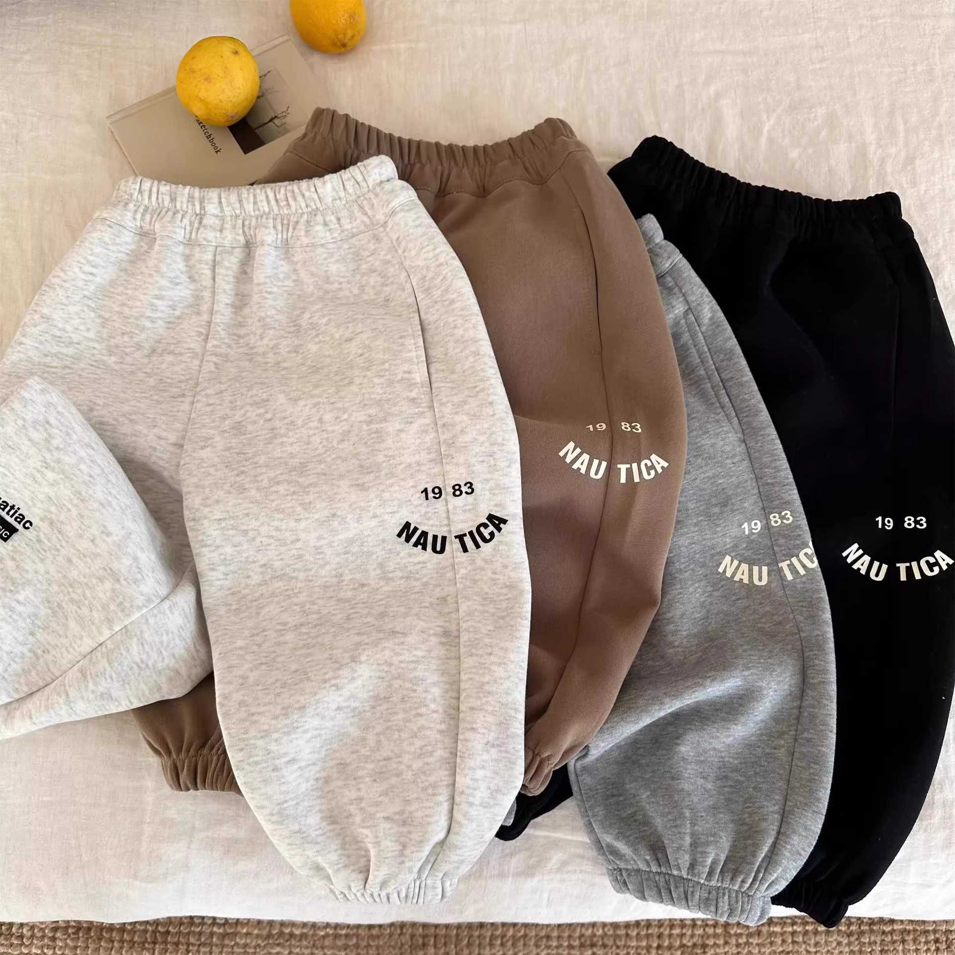 Jeans Childrens Health Pants 2025 Spring Korean Edition New Product Boys and Girls Western Style Letter Printed Leg Tights Baby Casual Pants TrendyY25