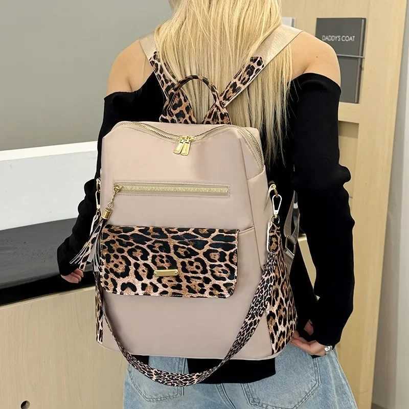 Diaper Bags Leopard Print Nylon Womens Backpacks Simple Casual 2025 Hot Sale Womens Bags Large Capacity Simple Fashion Backpacks Y250227RGLW