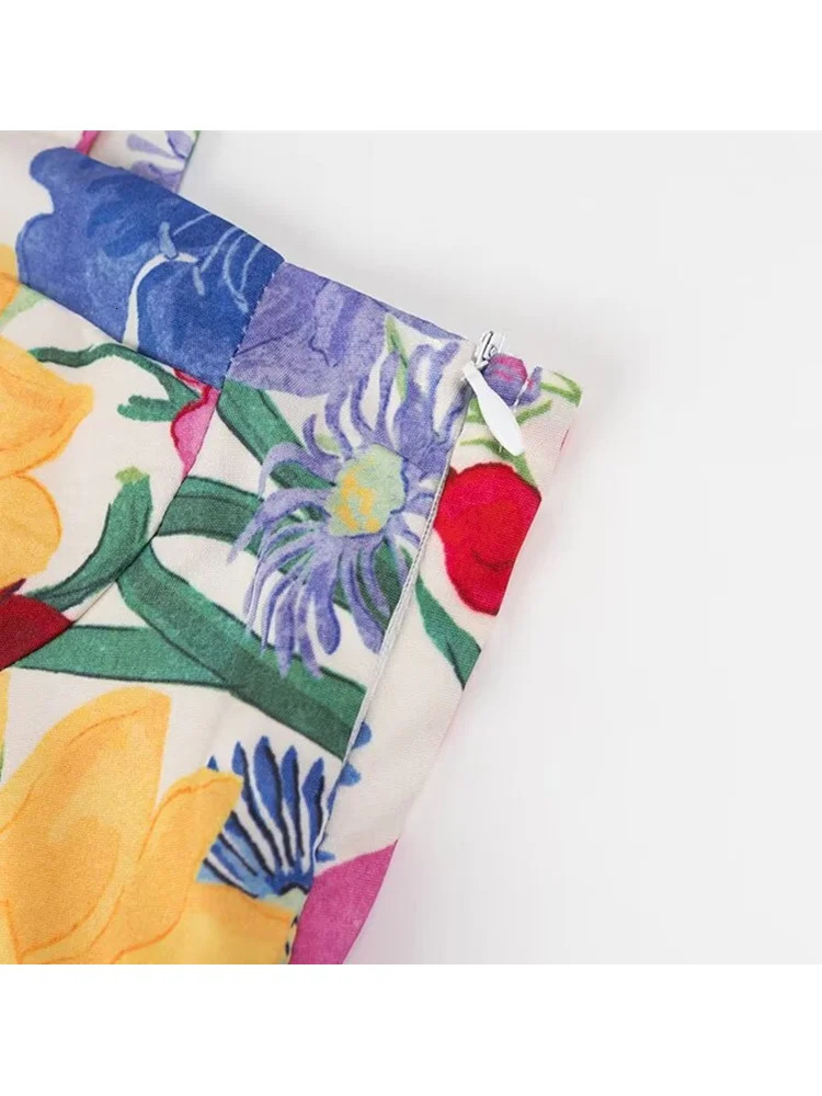 Zevity Womens Sweet Flower Printed Strap Sling Midi Dress Womens Chic Side Zipper Splicing Tank Top DS6200 250226