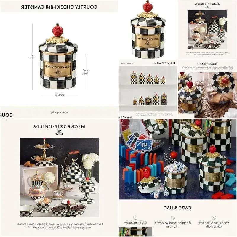 Storage Bottles Jars Courtly Check Enamel Canister Black-And-White Kitchen Container With Lid Mini 240820 Drop Delivery Home Garden Ho Otskb 23 ds