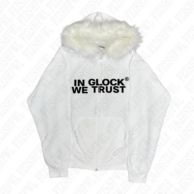 Y2k Haruku Letter Print Faux Fur Collar Zip Up Hoodie Streetwear Punk Hip Hop Graphic Vintage Gothic Hoodies Clothes EMO Girl 250226