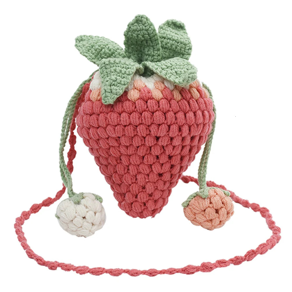 Ship from US Women Kawaii Tote Handbag Versatile Strawberry Crossbody Bag Casual Woven Satchel DIY Cartoon Crochet Bucket Purse 250227FBB