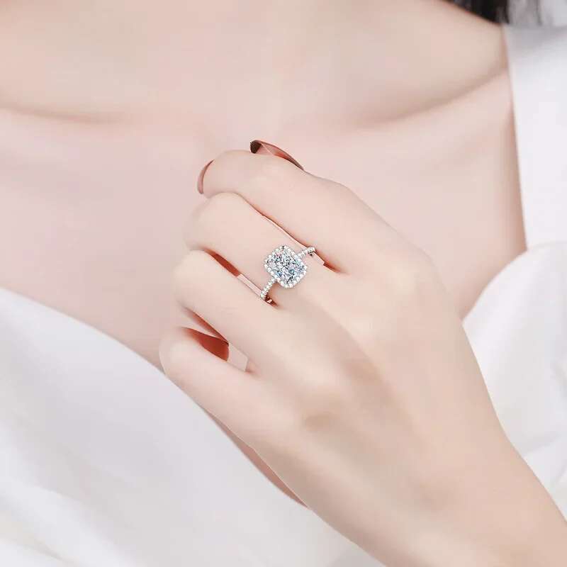 Smyoue Certified 2/1CT Radiant Cut Moissanite Engagement Ring Colorless VVS Dia Proposal Rings Sterg Sier Weddig Band