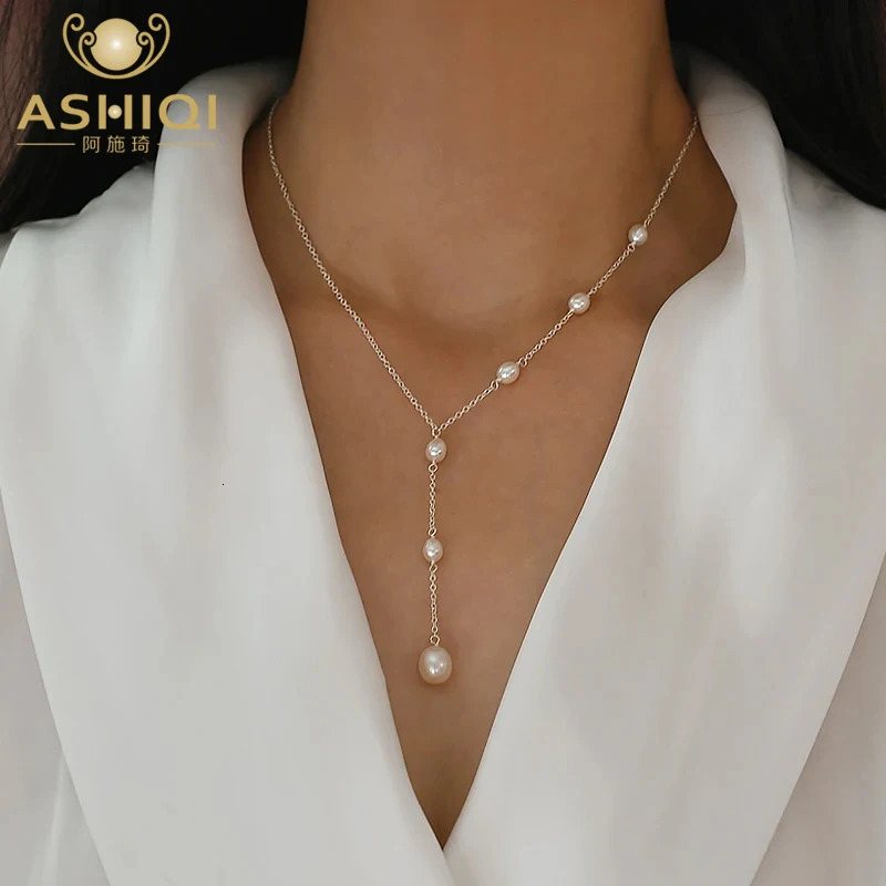 ASHIQI 925 Sterling Silver Natural Freshwater Pearl Pendant Necklace Fashion Jewelry for Girls 250222