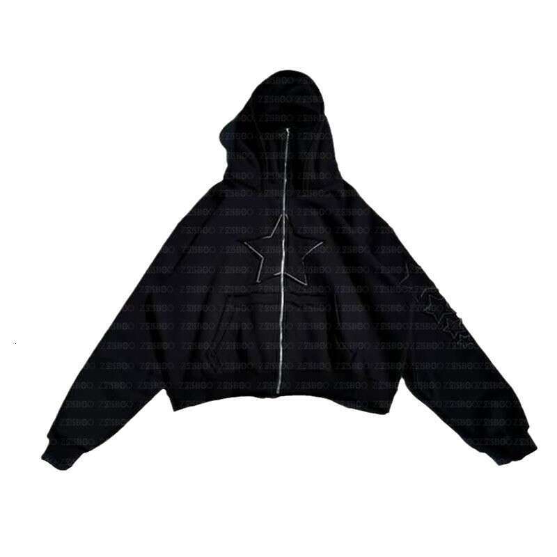 Daily personalized zipper, star patch fabric, casual cardigan, dark pocket top, hooded sweatshirt, autumn and winter hoodie