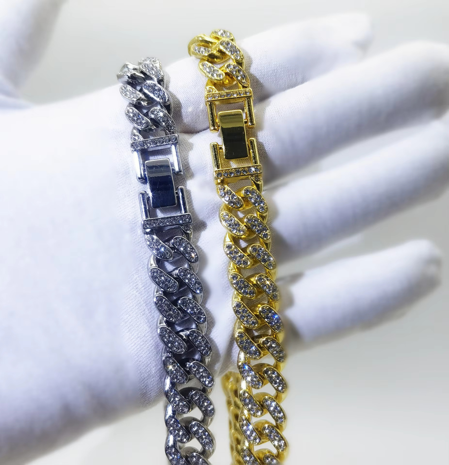 Men's Gold-Plated Cuban with 13mm Moissanite Chain Dias Chain, Iced Out Hip-Hop Style Necklace & Bracelet