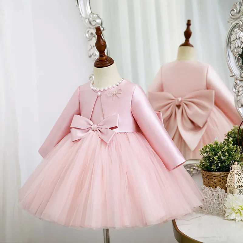 Girl's Dresses Spring Autumn Baby Girl Dress Round Collar Pink Sleeveless Princess Dresses+Long Sleeves Coat Party Wedding Formal Clothes E6000 Y