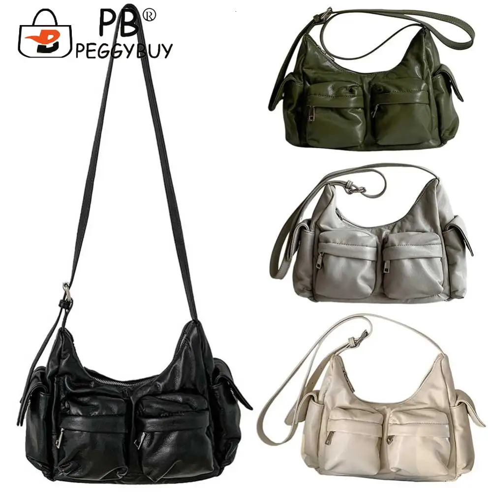 Ship from US Women MultiPocket Handbag Fashion Vintage Tote Casual Soft Leather Shoulder Bag Retro Messager Trend 250227FBB