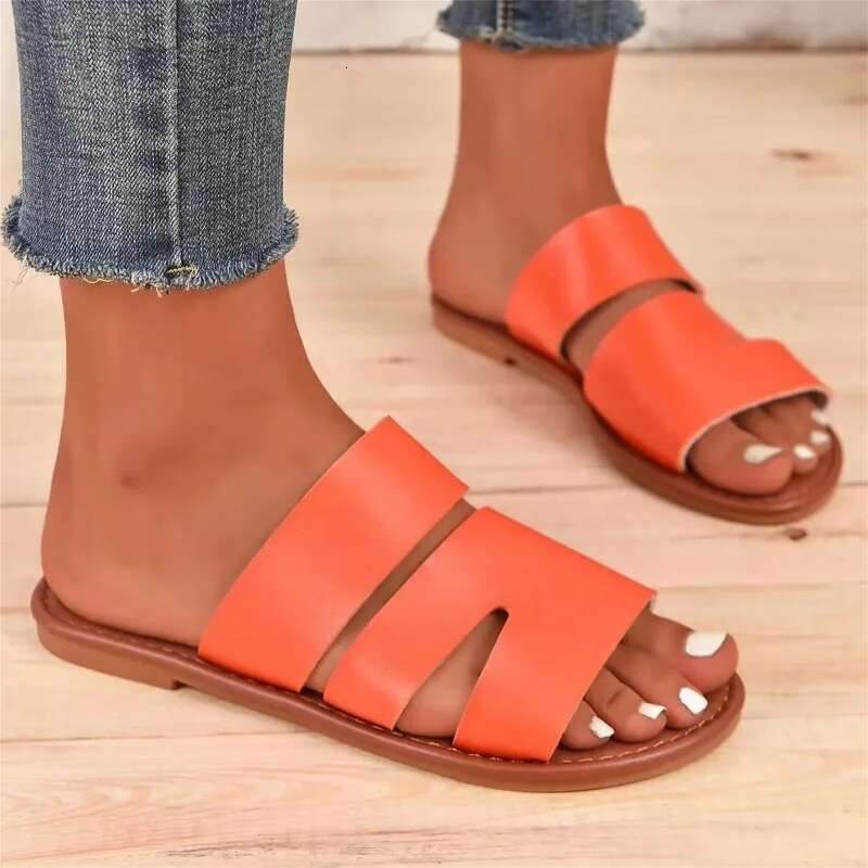 Women's Fashion Summer New Designer Sandals Solid Color Leather Open Toed Flat Bottom Bohemian Beach Slippers Casual And Comfortable Daily Women&