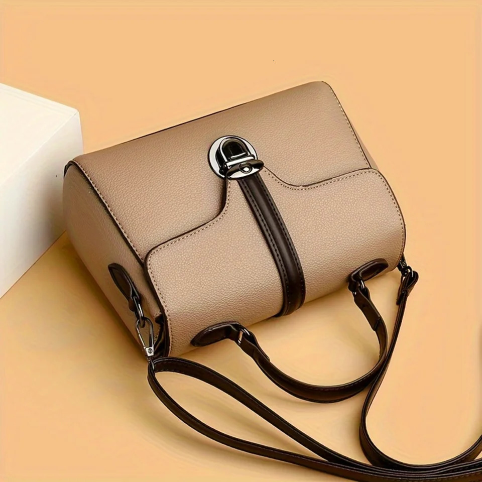 Ship from US Color Contrast Mini Handbag Women PU Leather Crossbody Bag Turn Lock Flap Purse 250227FBB